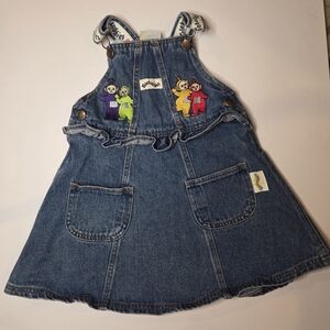 Vintage 90s Teletubbies Denim Overalls Dres 5 1998 Embroidered Shorts Logo Strap